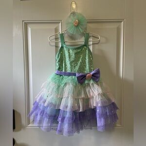 Weissman XSC Green and Purple Dance Costume with Tulle Skirt